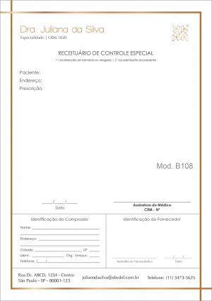 RECEITUÁRIO DE CONTROLE ESPECIAL DERMATOLOGISTA TURKEY Papel Autocopiativo 56g A5 (15x21cm) Frente Colorido e Verso em Branco.   