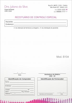 RECEITUÁRIO DE CONTROLE ESPECIAL GINECOLGIA PARIS Papel Autocopiativo 56g A5 (15x21cm) Frente Colorido e Verso em Branco.   
