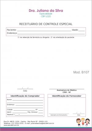 RECEITUÁRIO DE CONTROLE ESPECIAL PEDIATRA VARSÓVIA Papel Autocopiativo 56g A5 (15x21cm) Frente Colorido e Verso em Branco.   