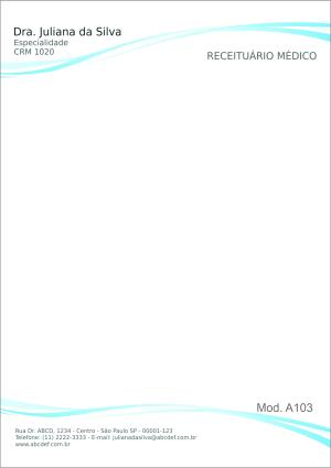 RECEITUÁRIO MÉDICO LINHAS BLUE Papel Sulfite 90g A5 (15x21cm) 4x0 Colorido Frente  Blocos com 50 folhas 